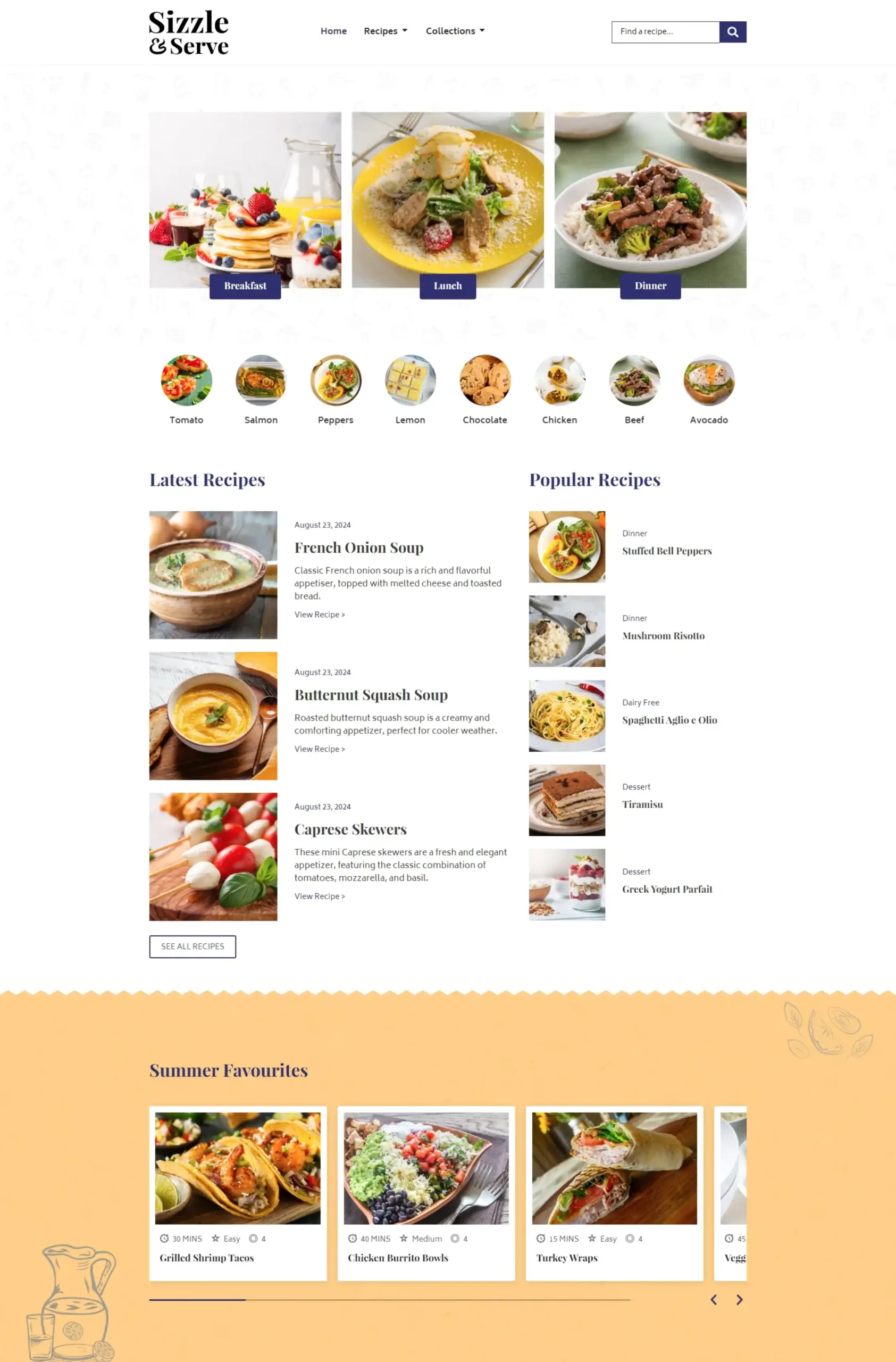 Sizzle and Serve Food Blog Desktop Homepage