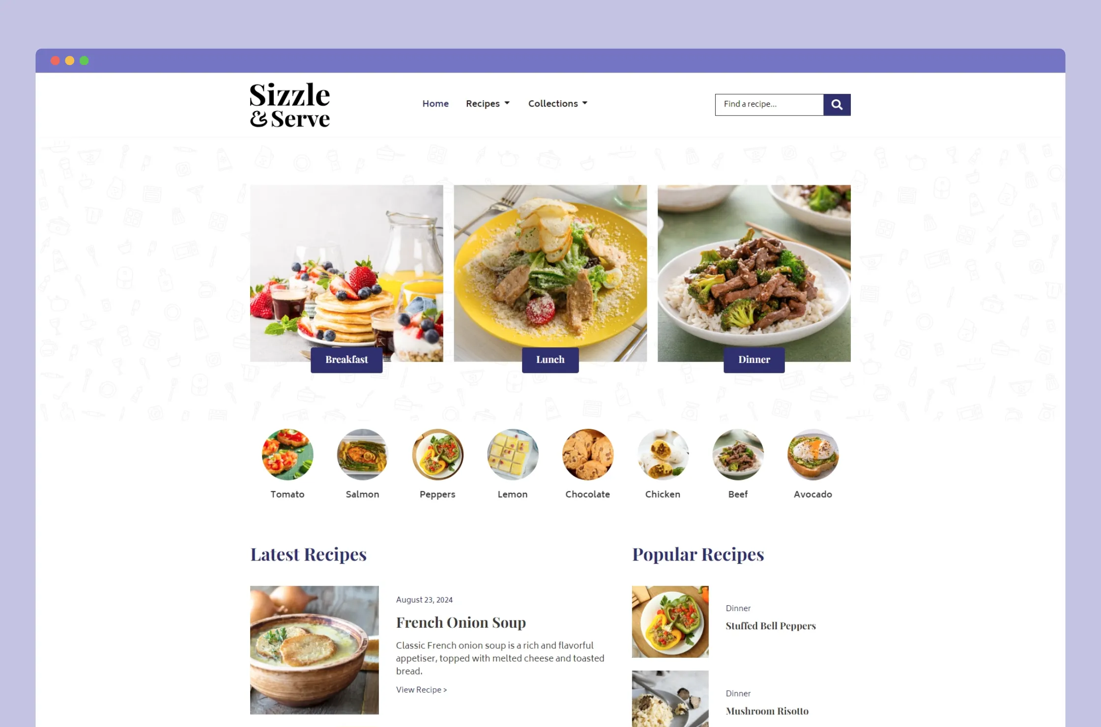 Sizzle and Serve Food Blog Desktop