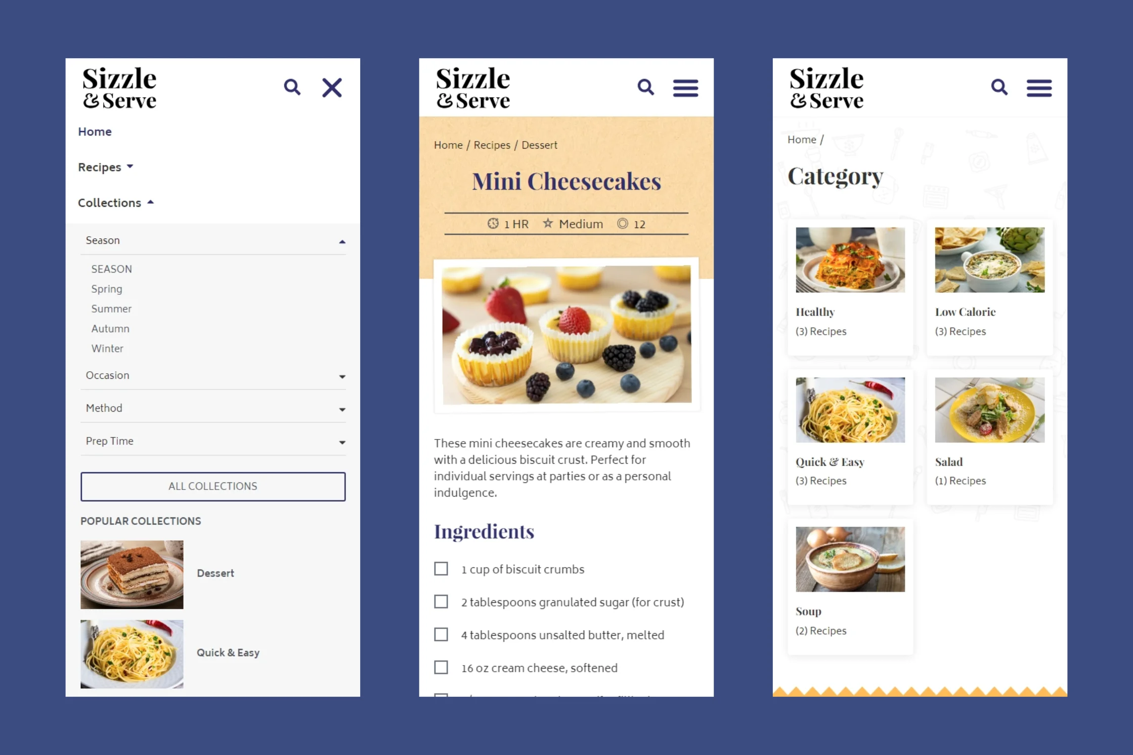 Sizzle and Serve Mobile phone pages