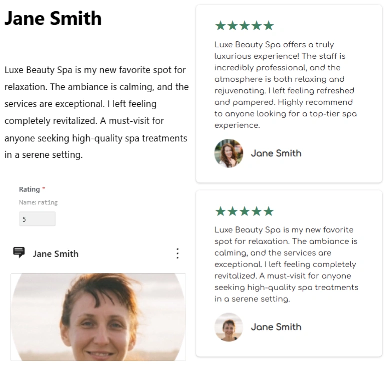 Review post type shown on backend and on the website