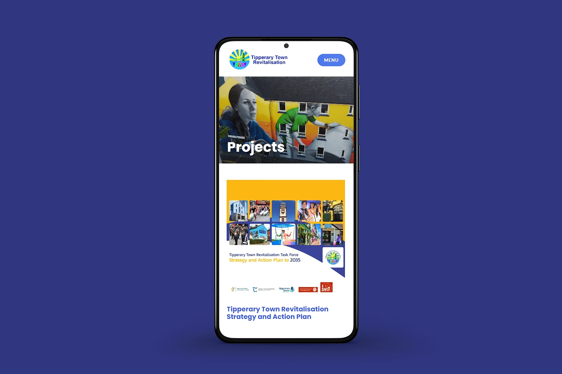 Tipperary Town Revitalisation Project page on phone