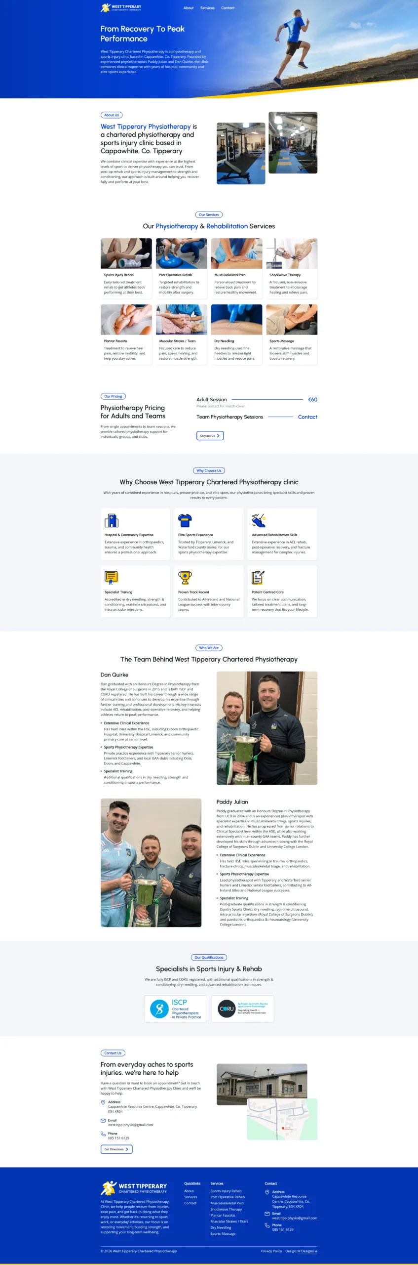 westtippcharteredphysio.ie physiotherapy website design Tipperary